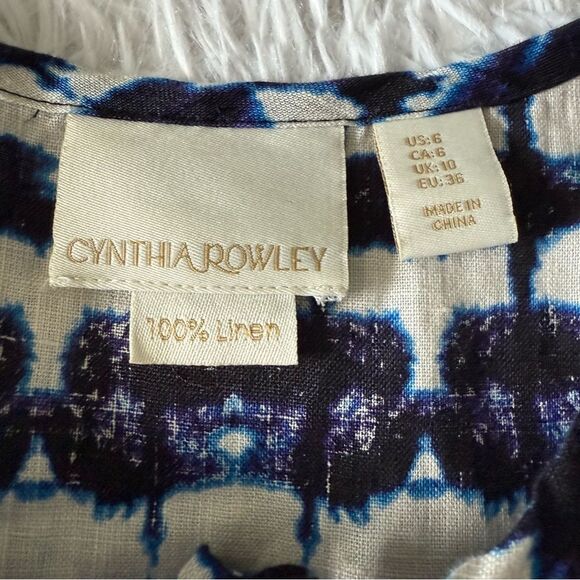 Cynthia Rowley 100% Linen Resortwear Navy and White Tie-Dye Shift Dress Size 6 - Picture 6 of 7